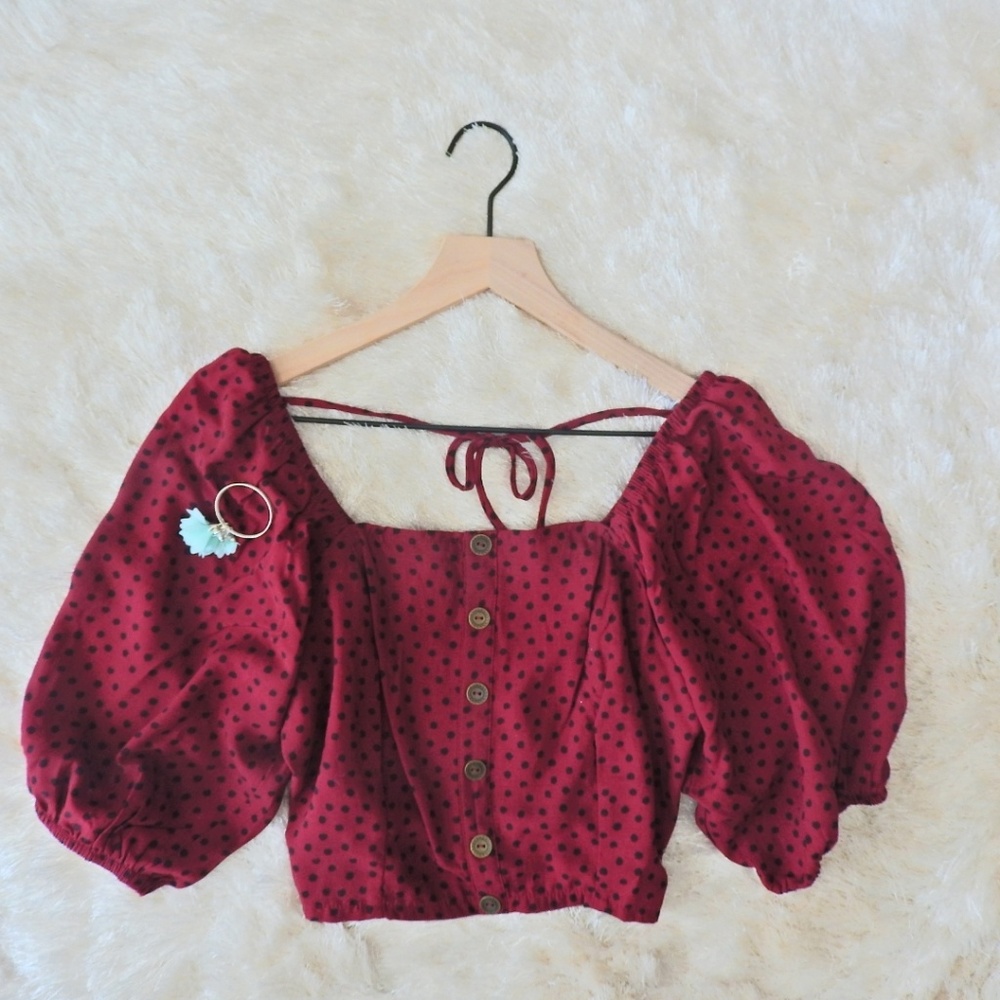 xhileration red polka dot crop top shirt blouse